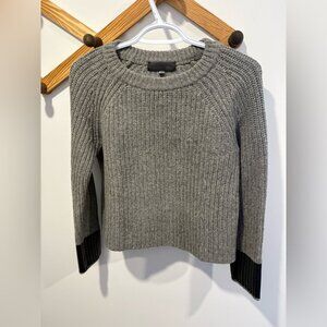 Rag & Bone 100% wool crewneck sweater in dark gray with black cuff details.